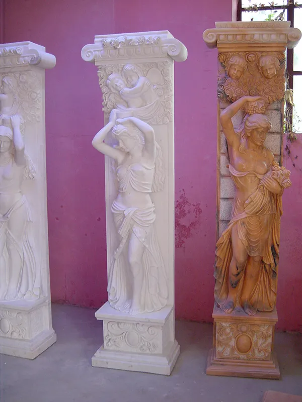 Natural Stone Column with Girl Statue