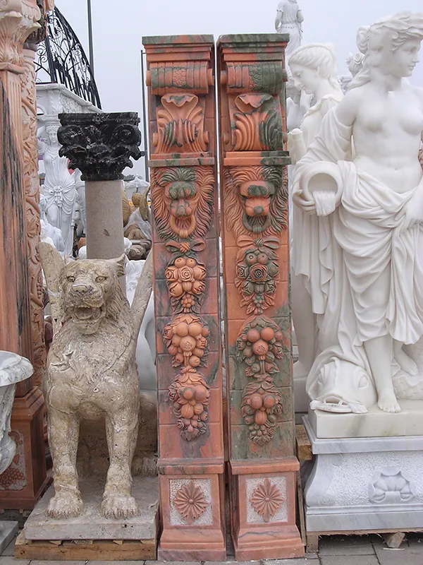 Hand Carved Red Marble Column