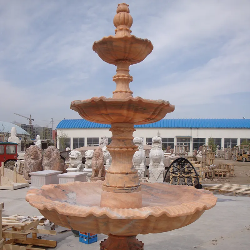Hand Carved Red Marble Fountain